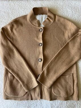 Poetry Button-Up Knit Cardigan in Camel